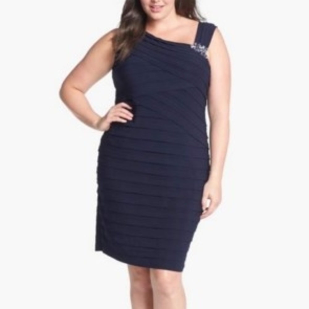 Scarlett Nite Blue One-Shoulder Sheath Dress Sz 14